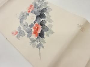 作家物 塩瀬金彩手描き花葉模様名古屋帯